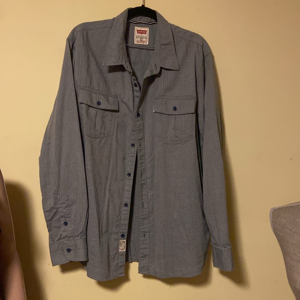NWOT Men’s Levi’s XL collared modern button up long sleeve shirt denim blue - Picture 5 of 14